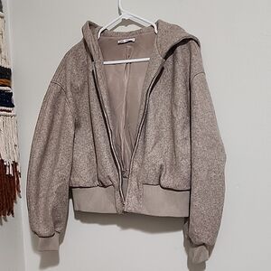 Zara Women's Gray Bomber Jacket with Hood